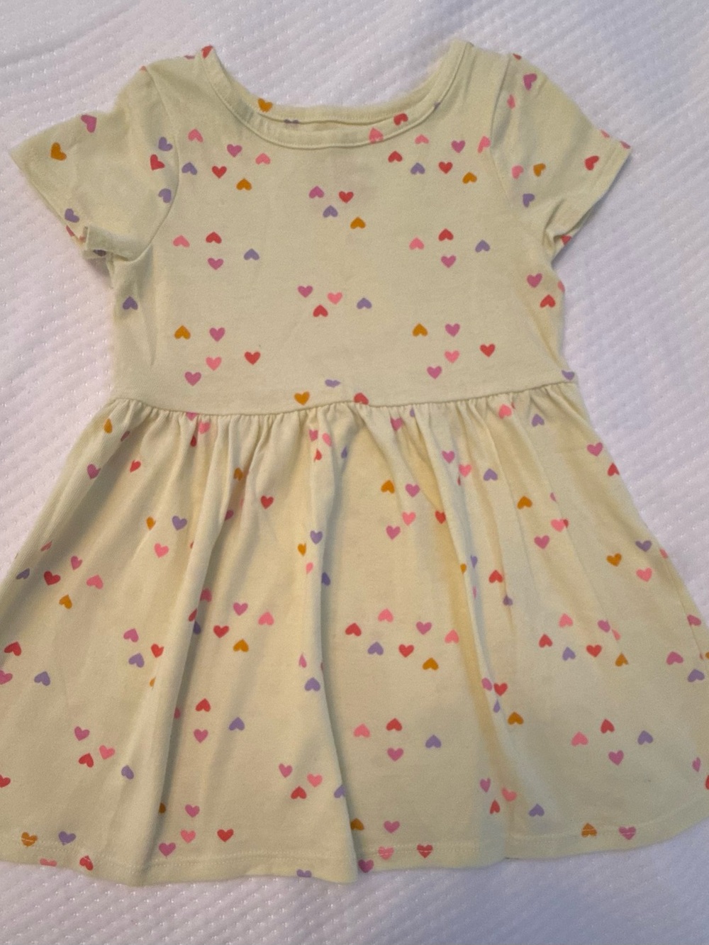 Cat & Jack Pale Yellow Short Sleeve Heart Print Dress